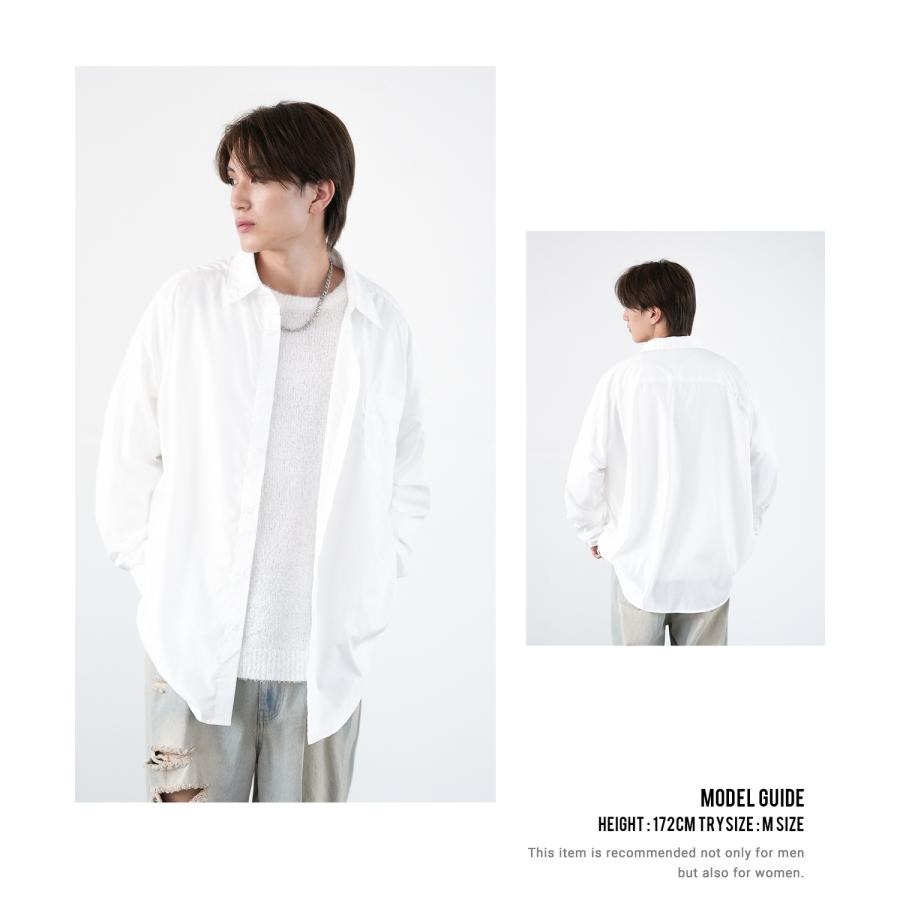 長袖シャツ メンズ NULL ヌル 無地 レギュラーカラー 速乾 接触冷感 イージーケア ビッグサイズ オーバーサイズ 大きめ アメカジ カジュアル ストリート 韓国 | improves | 09