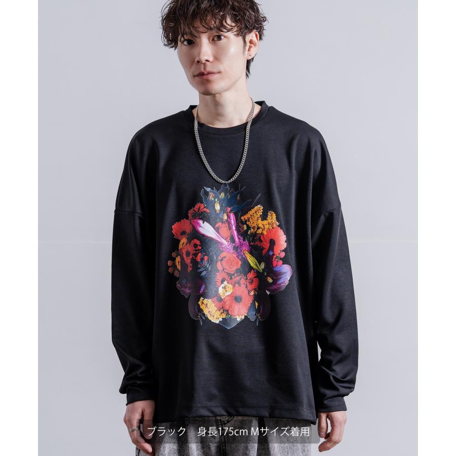 長袖Tシャツ メンズ NULL ヌル ポンチ ドルマンスリーブ フラワープリント カットソー ビッグサイズ オーバーサイズ 大きめ カジュアル ナチュラル モード 韓国 | improves | 10