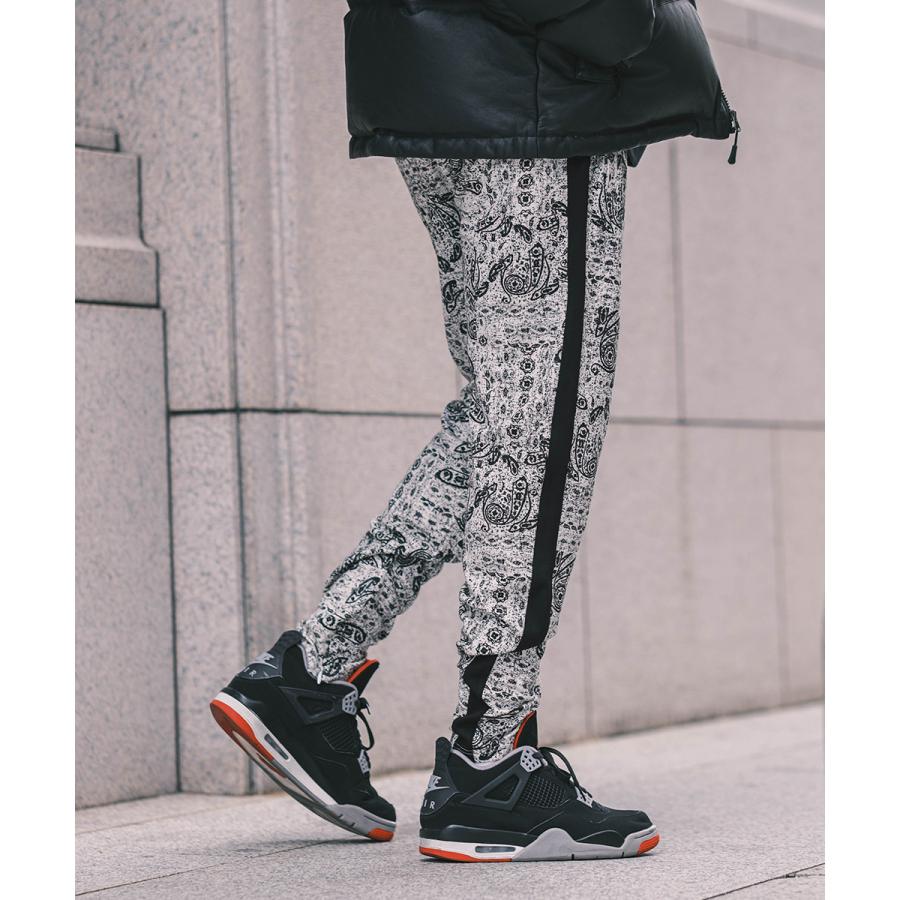 スリムフィット 裾ジップ ペイズリー サイドライン ジャージパンツ メンズ | improves