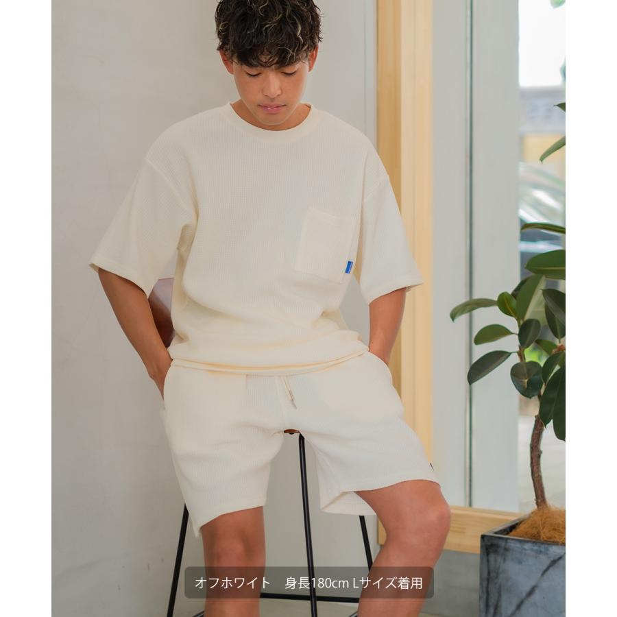 ワッフル生地 タック入り ハーフパンツセット 清涼 ユニセックス b-fujiyama_xldz009