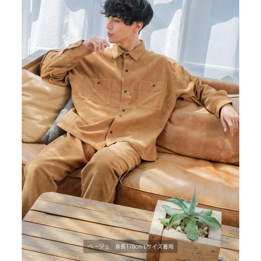 シャツ メンズ コーデロイ セットアップ対応 コーデュロイシャツ レギュラーカラー ビッグシルエット ワークシャツ ゆったり 大きいサイズ | improves | 10