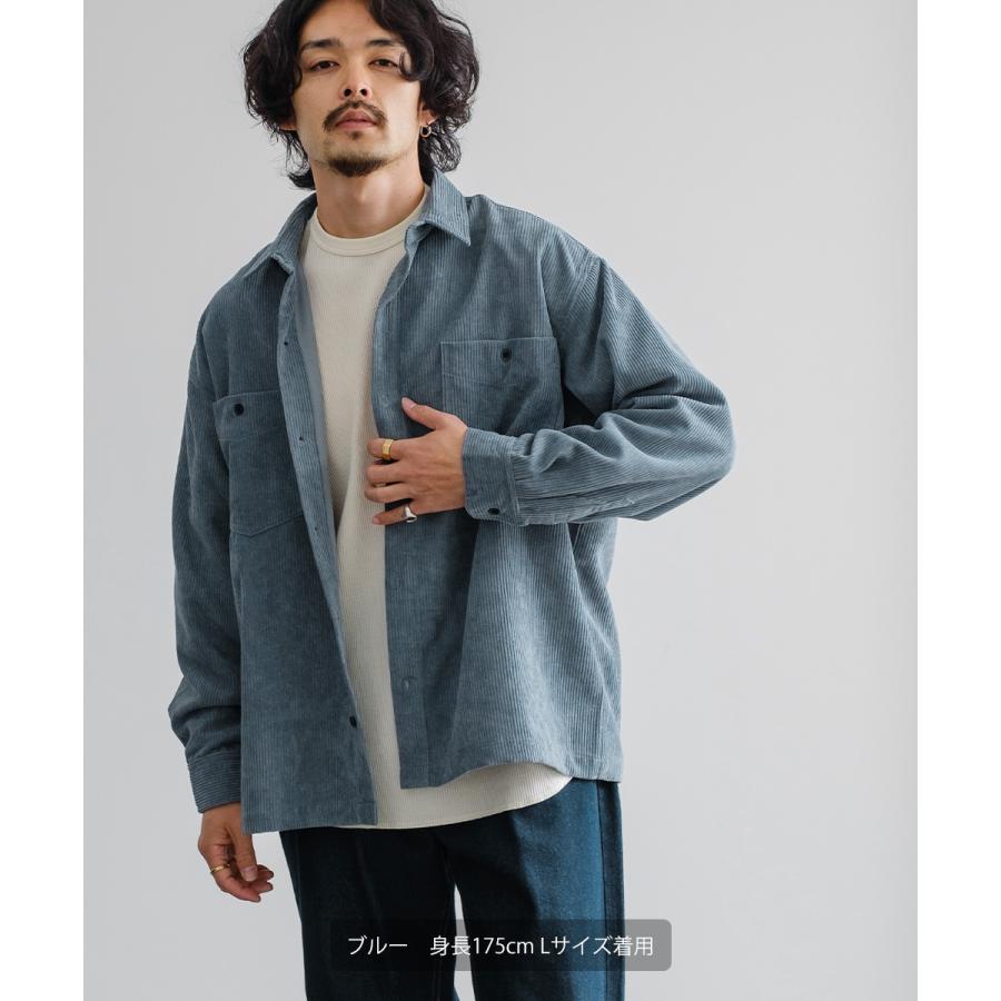 シャツ メンズ コーデロイ セットアップ対応 コーデュロイシャツ レギュラーカラー ビッグシルエット ワークシャツ ゆったり 大きいサイズ | improves | 11