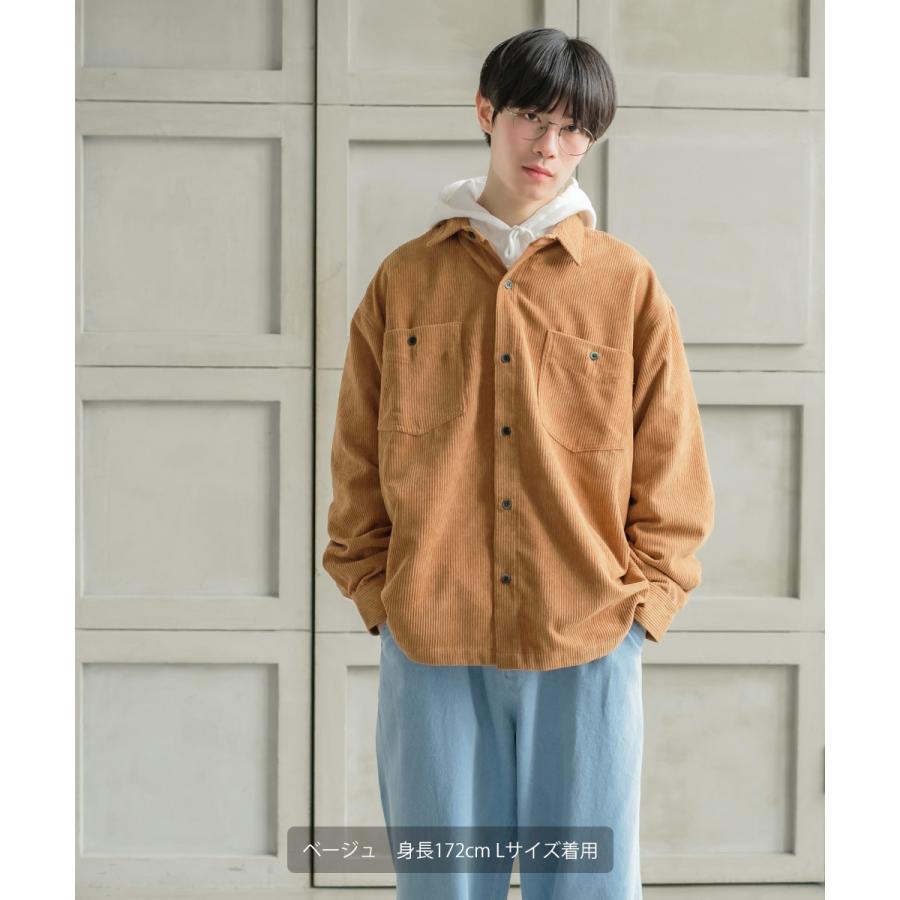 シャツ メンズ コーデロイ セットアップ対応 コーデュロイシャツ レギュラーカラー ビッグシルエット ワークシャツ ゆったり 大きいサイズ | improves | 09