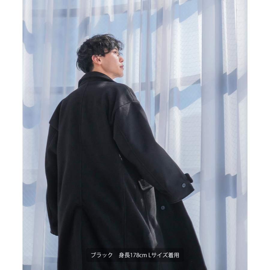 チェスターコート メンズ  ダブル メルトン テックメルトン ロングコート アウター 暖かい 起毛 ゆったり 大きいサイズ セットアップ対応 | improves | 02