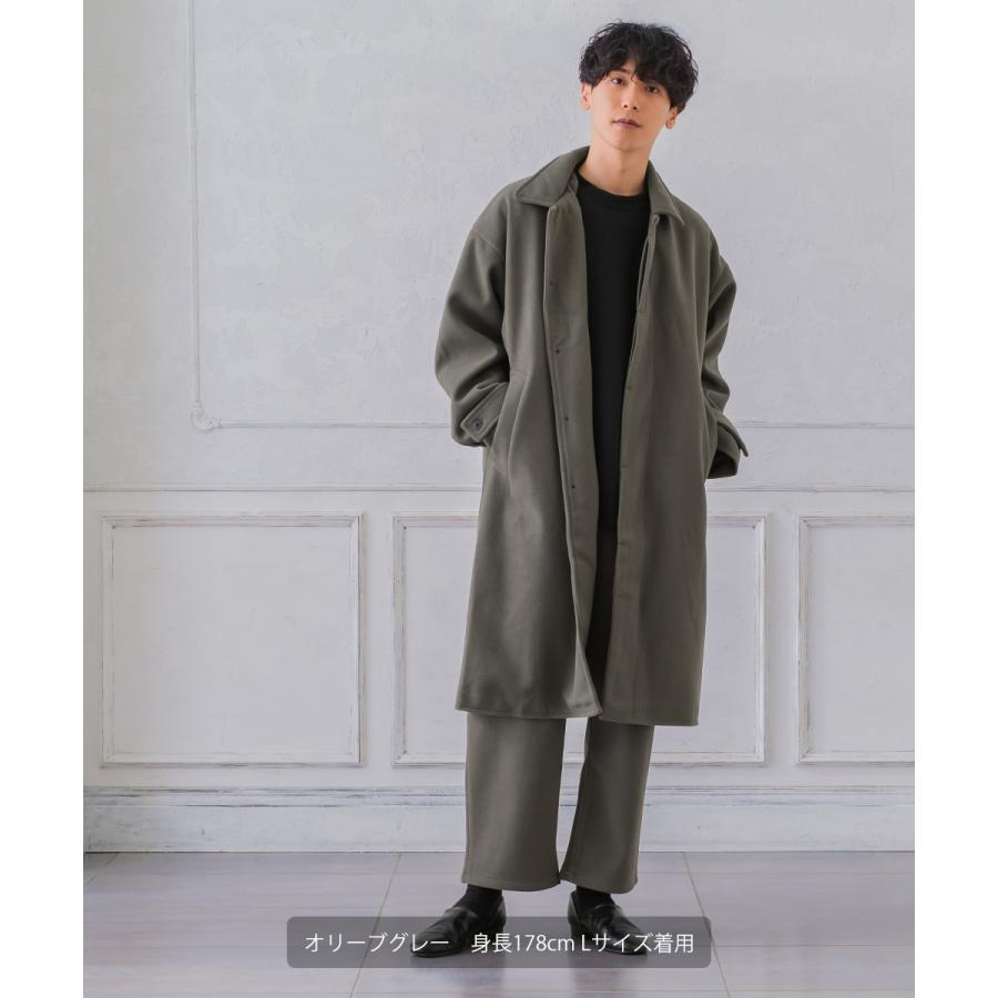 ショップコート メンズ ロングコート メルトン テックメルトン アウター ステンカラーコート 暖かい 起毛 ゆったり 大きいサイズ セットアップ対応 | improves | 10