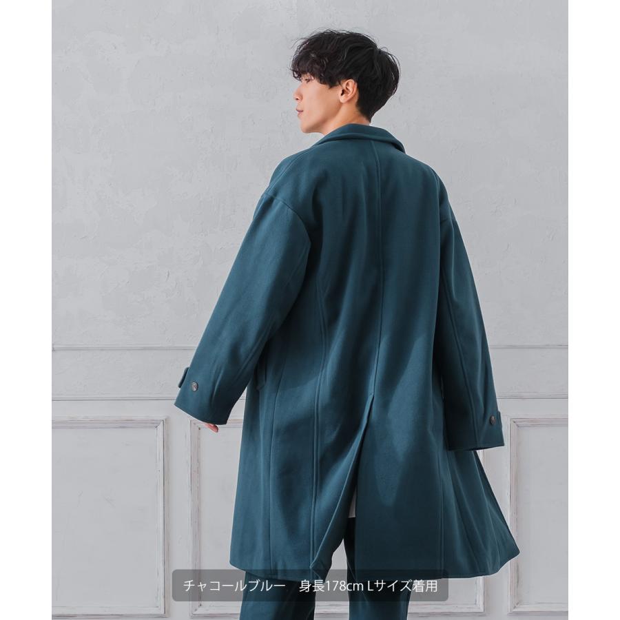 ショップコート メンズ ロングコート メルトン テックメルトン アウター ステンカラーコート 暖かい 起毛 ゆったり 大きいサイズ セットアップ対応 | improves | 14