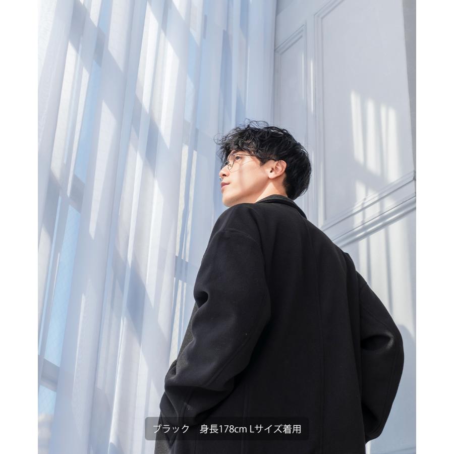 ショップコート メンズ ロングコート メルトン テックメルトン アウター ステンカラーコート 暖かい 起毛 ゆったり 大きいサイズ セットアップ対応 | improves | 02