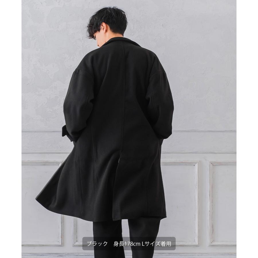 ショップコート メンズ ロングコート メルトン テックメルトン アウター ステンカラーコート 暖かい 起毛 ゆったり 大きいサイズ セットアップ対応 | improves | 05