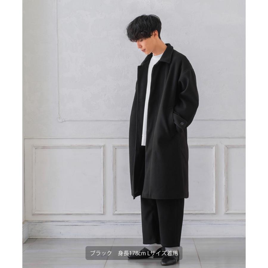 ショップコート メンズ ロングコート メルトン テックメルトン アウター ステンカラーコート 暖かい 起毛 ゆったり 大きいサイズ セットアップ対応 | improves | 06