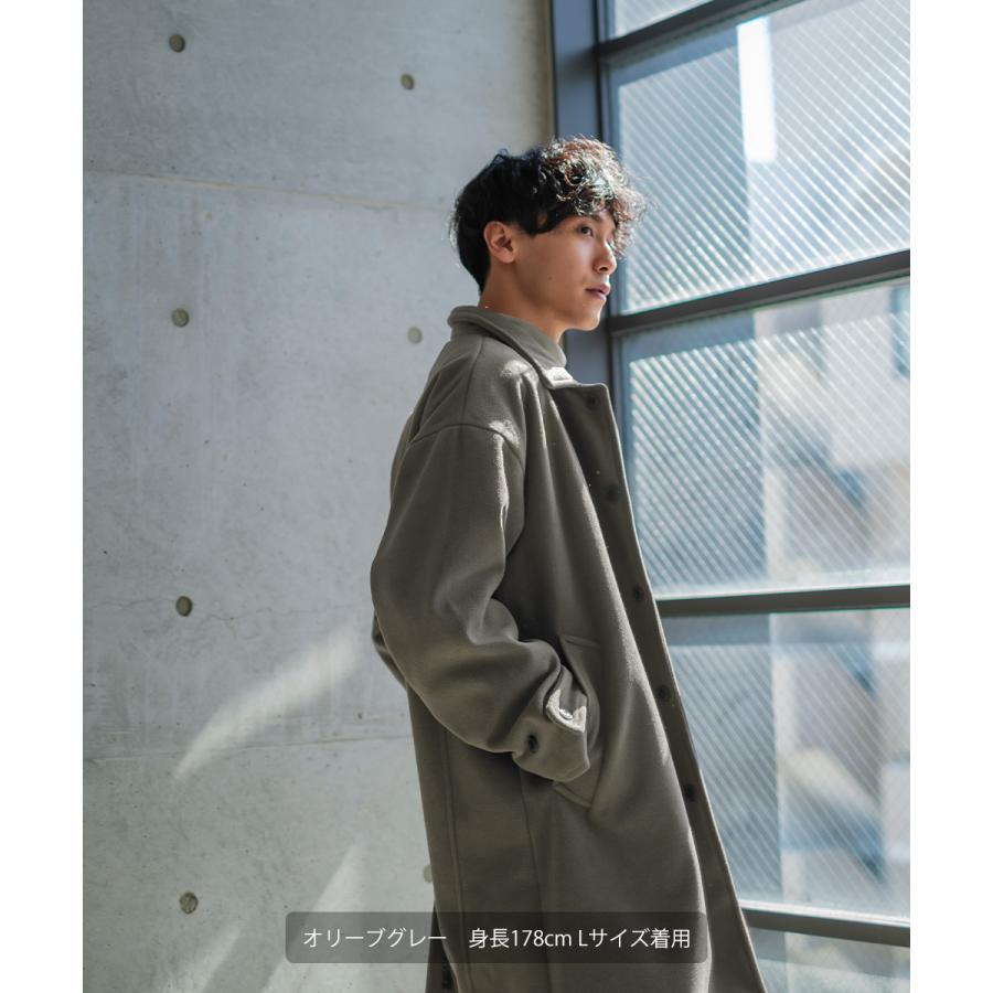 ショップコート メンズ ロングコート メルトン テックメルトン アウター ステンカラーコート 暖かい 起毛 ゆったり 大きいサイズ セットアップ対応 | improves | 07