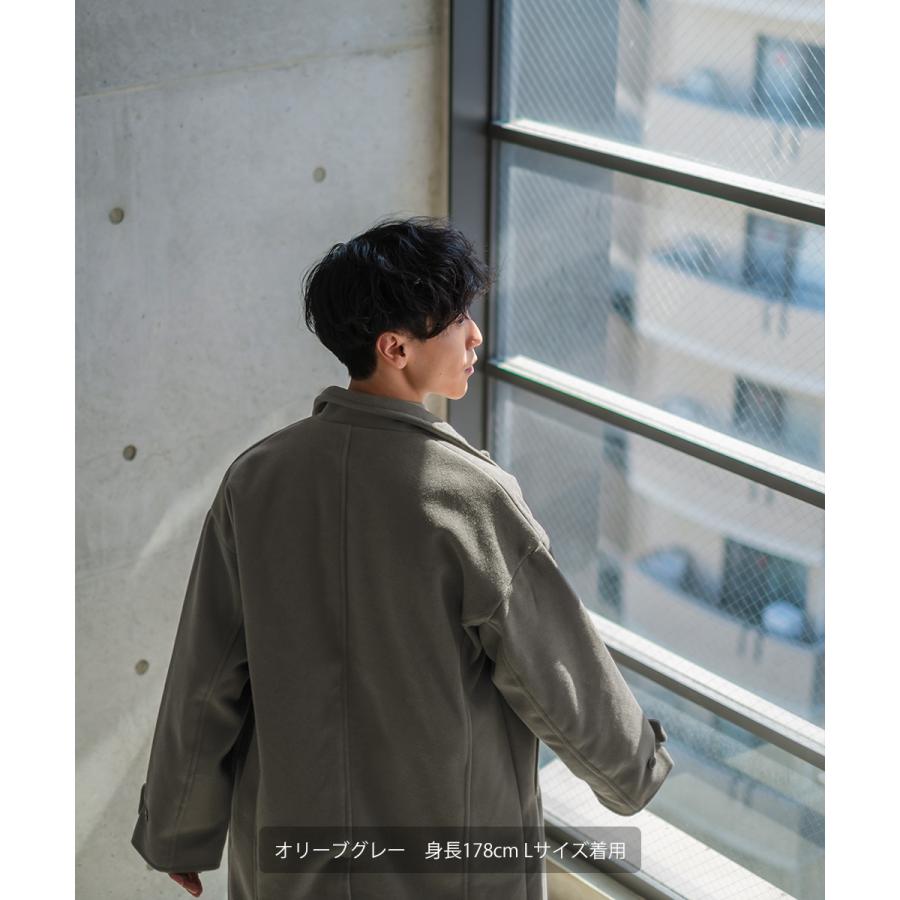 ショップコート メンズ ロングコート メルトン テックメルトン アウター ステンカラーコート 暖かい 起毛 ゆったり 大きいサイズ セットアップ対応 | improves | 08