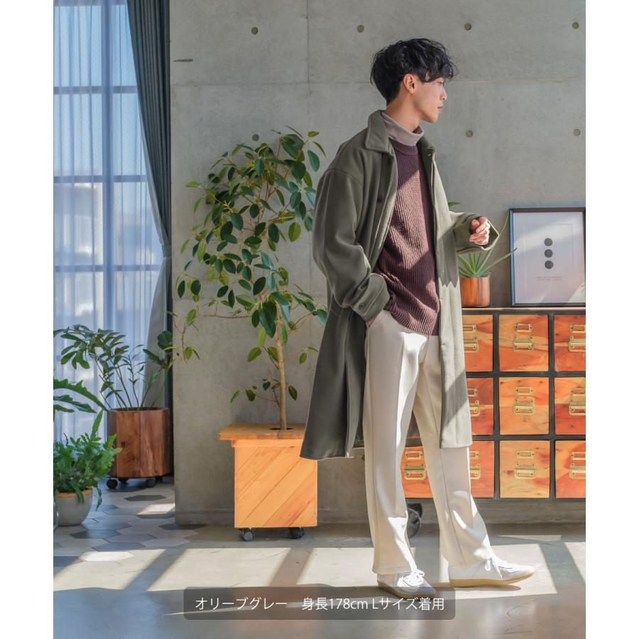ショップコート メンズ ロングコート メルトン テックメルトン アウター ステンカラーコート 暖かい 起毛 ゆったり 大きいサイズ セットアップ対応 | improves | 09