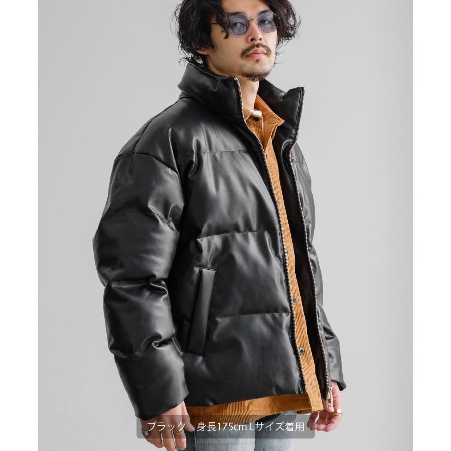 中綿スタンドレザーダウンジャケット メンズ コクーンシルエット 革 大きいサイズ ゆったり ビッグシルエット オーバーサイズ 韓国ファッション ストリート | improves | 06