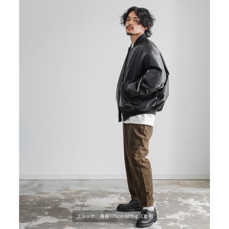 フェイクレザーMA-1ジャケット メンズ コクーンシルエット ミリタリーブルゾン フライトジャケット 大きいサイズ ゆったり オーバーサイズ 韓国ファッション | improves | 06