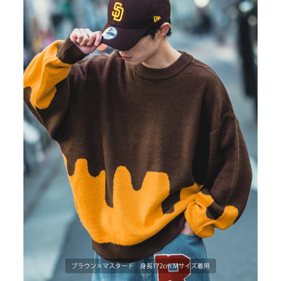 ニット セーター メンズ SIDEWAY STANCE サイドウェイスタンス モヘアタッチ 総柄 ドリップ柄 オーバーサイズ 大きめ アメカジ スケーター ストリート 韓国 | improves | 17