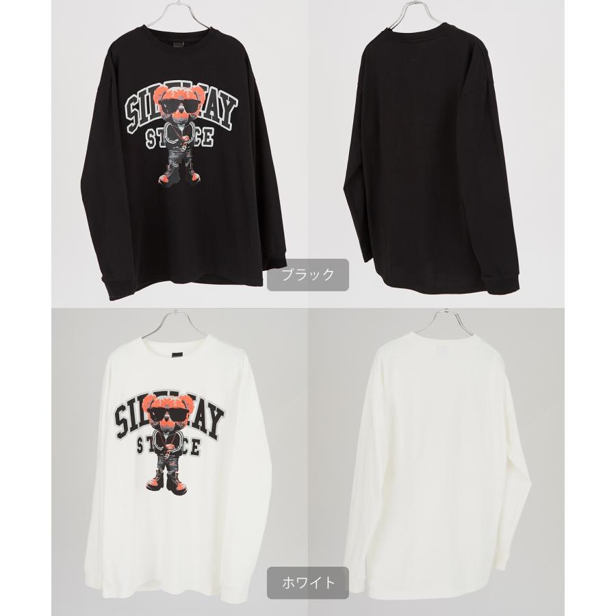 長袖Tシャツ メンズ SIDEWAY STANCE サイドウェイスタンス オリジナルプリント グラフィック ロンT クマ マスコット カレッジロゴ オーバーサイズ 大きめ | improves | 20