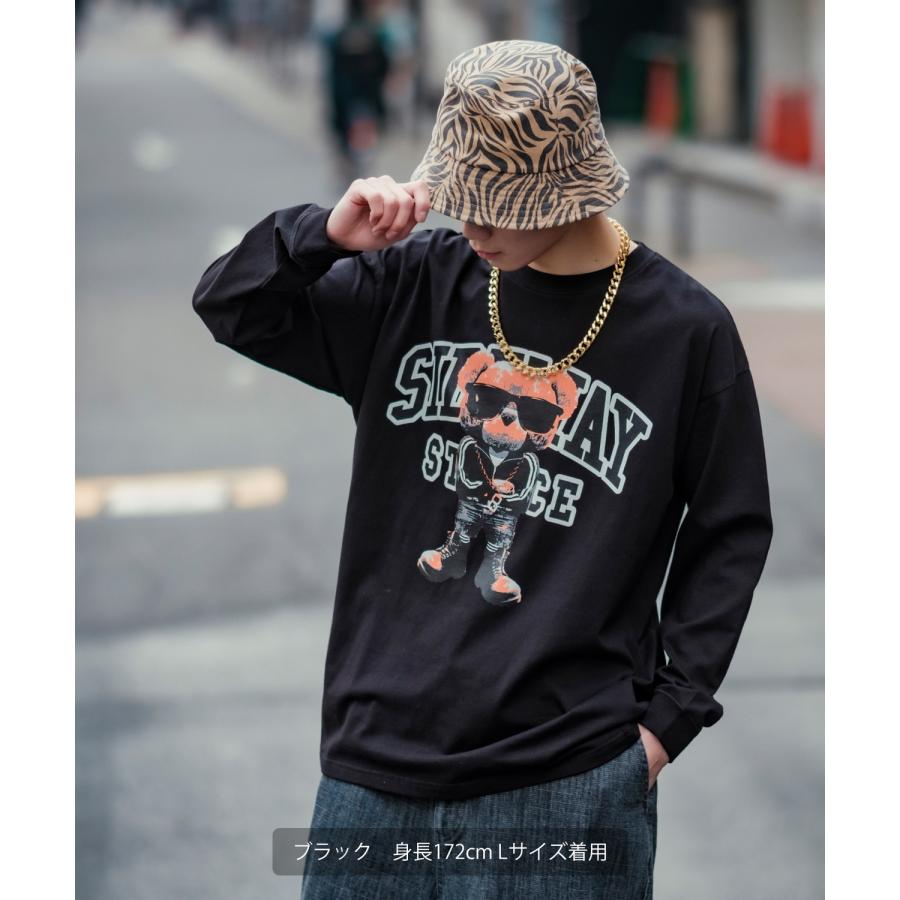 長袖Tシャツ メンズ SIDEWAY STANCE サイドウェイスタンス オリジナルプリント グラフィック ロンT クマ マスコット カレッジロゴ オーバーサイズ 大きめ | improves | 07