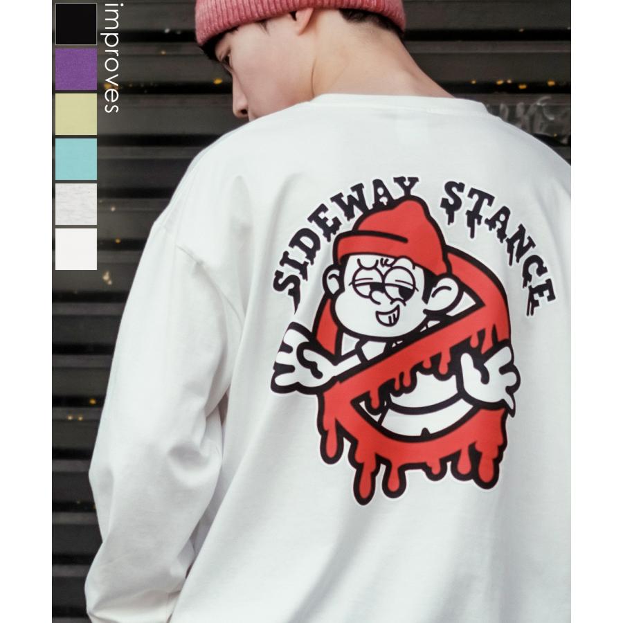 長袖Tシャツ メンズ SIDEWAY STANCE サイドウェイスタンス オリジナルプリント グラフィック バックプリント ロンT 通行止め オーバーサイズ 大きめ | improves
