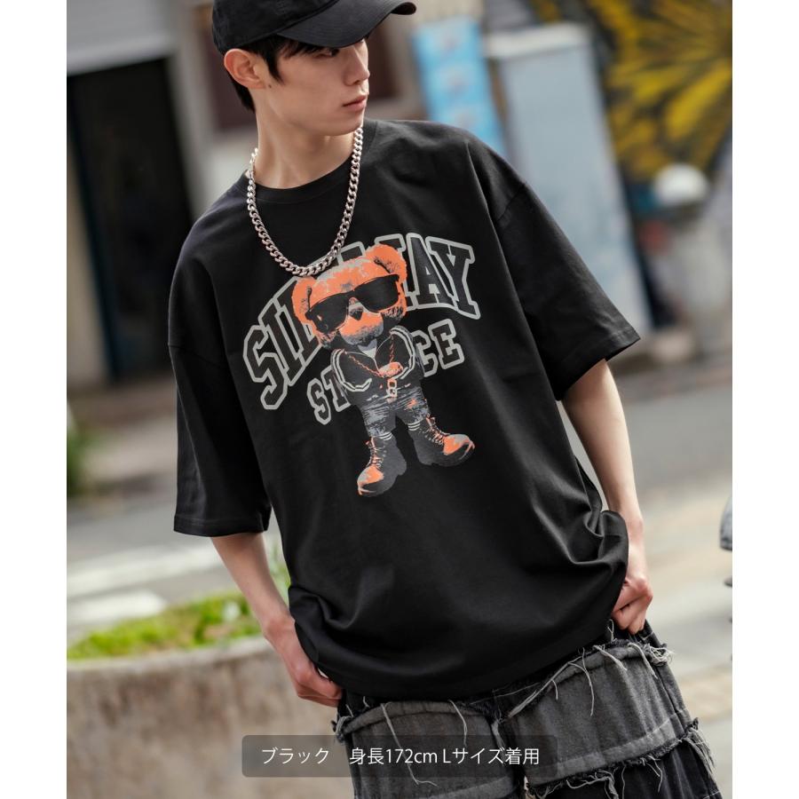 半袖Tシャツ メンズ SIDEWAY STANCE サイドウェイスタンス オリジナルプリント グラフィック クマ マスコット カレッジロゴ オーバーサイズ 大きめ | improves | 10