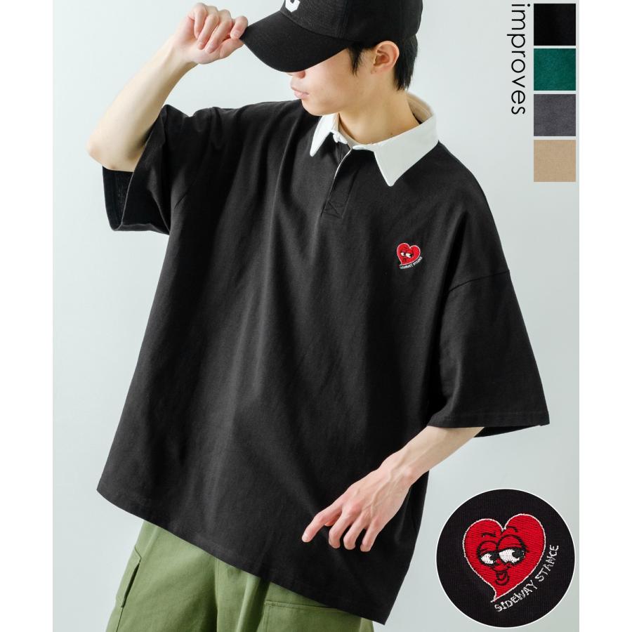 ポロシャツ メンズ SIDEWAY STANCE サイドウェイスタンス USコットン アメリカ綿 半袖 ワンポイント 刺しゅう ハート ビッグサイズ オーバーサイズ 古着MIX | improves