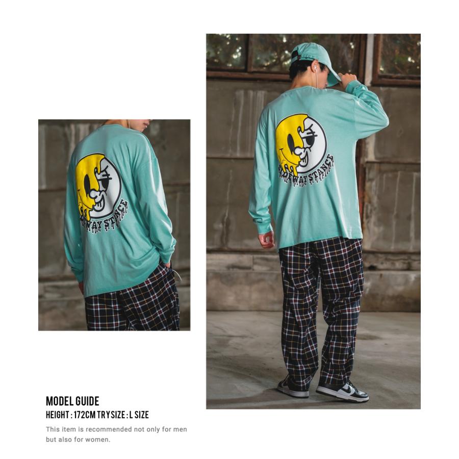 長袖Tシャツ メンズ SIDEWAY STANCE サイドウェイスタンス オリジナルプリント グラフィック ロンT スマイリーフェイス にこちゃん オーバーサイズ スケーター | improves | 15