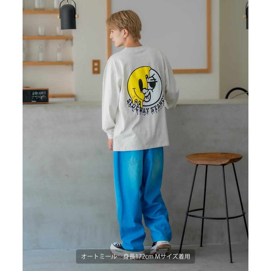 長袖Tシャツ メンズ SIDEWAY STANCE サイドウェイスタンス オリジナルプリント グラフィック ロンT スマイリーフェイス にこちゃん オーバーサイズ スケーター | improves | 21