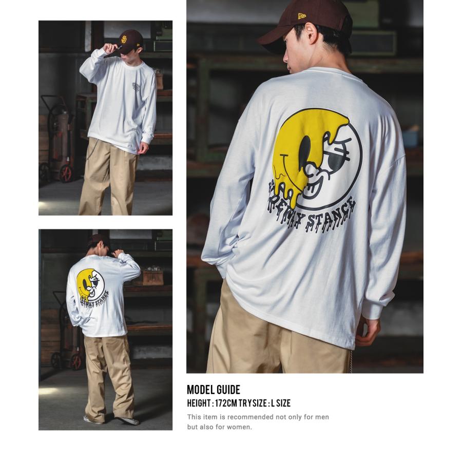 長袖Tシャツ メンズ SIDEWAY STANCE サイドウェイスタンス オリジナルプリント グラフィック ロンT スマイリーフェイス にこちゃん オーバーサイズ スケーター | improves | 07