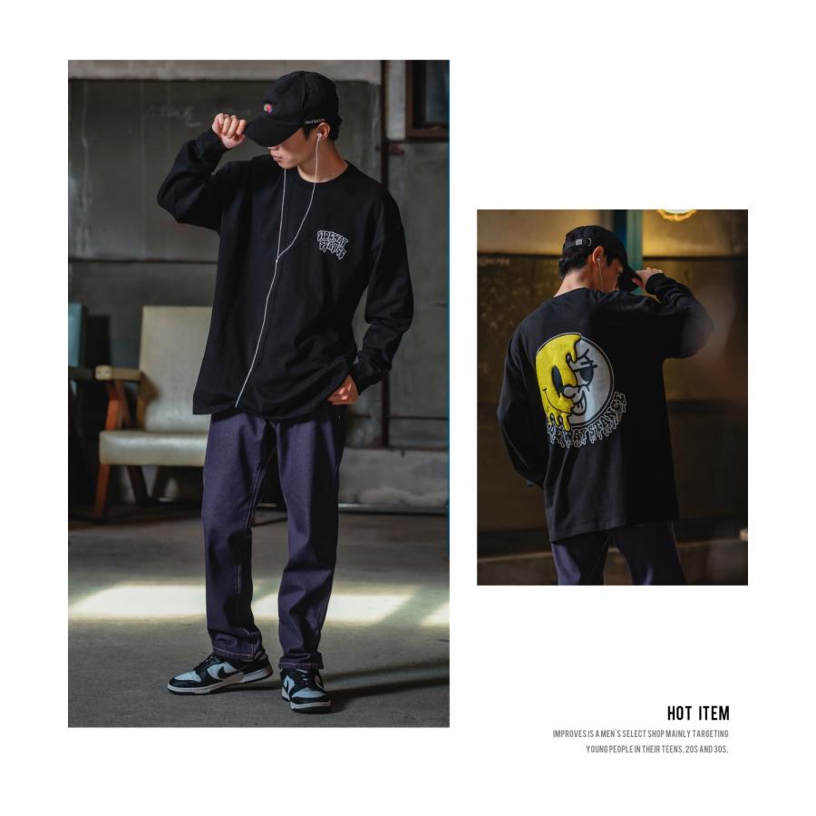 長袖Tシャツ メンズ SIDEWAY STANCE サイドウェイスタンス オリジナルプリント グラフィック ロンT スマイリーフェイス にこちゃん オーバーサイズ スケーター | improves | 12