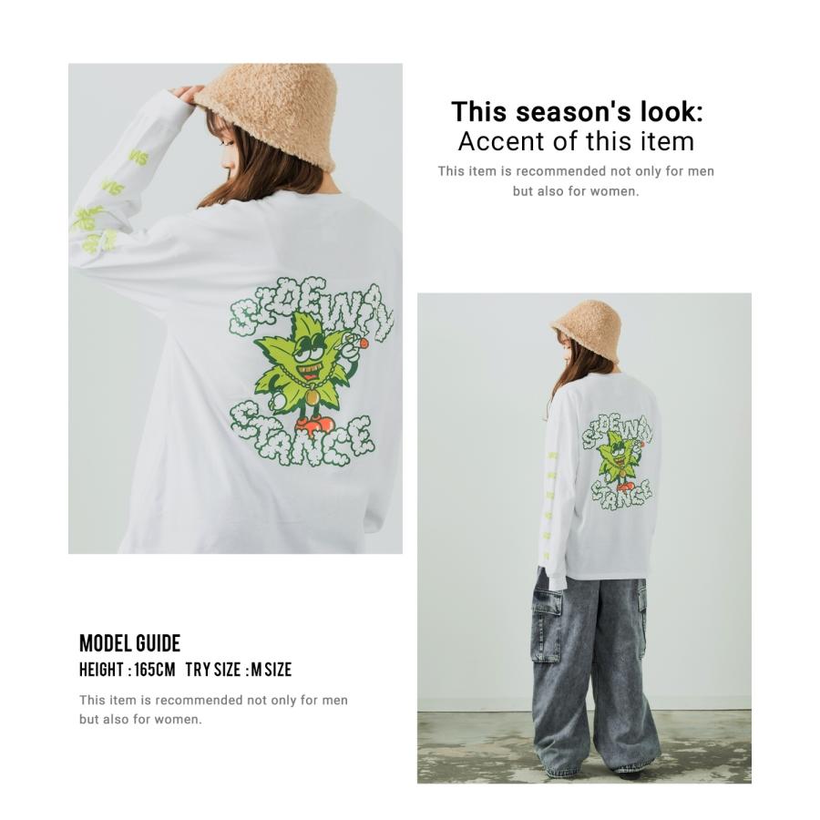 長袖Tシャツ メンズ SIDEWAY STANCE サイドウェイスタンス オリジナルプリント グラフィック ロンT ヘンプリーフマスコット オーバーサイズ スケーター | improves | 18