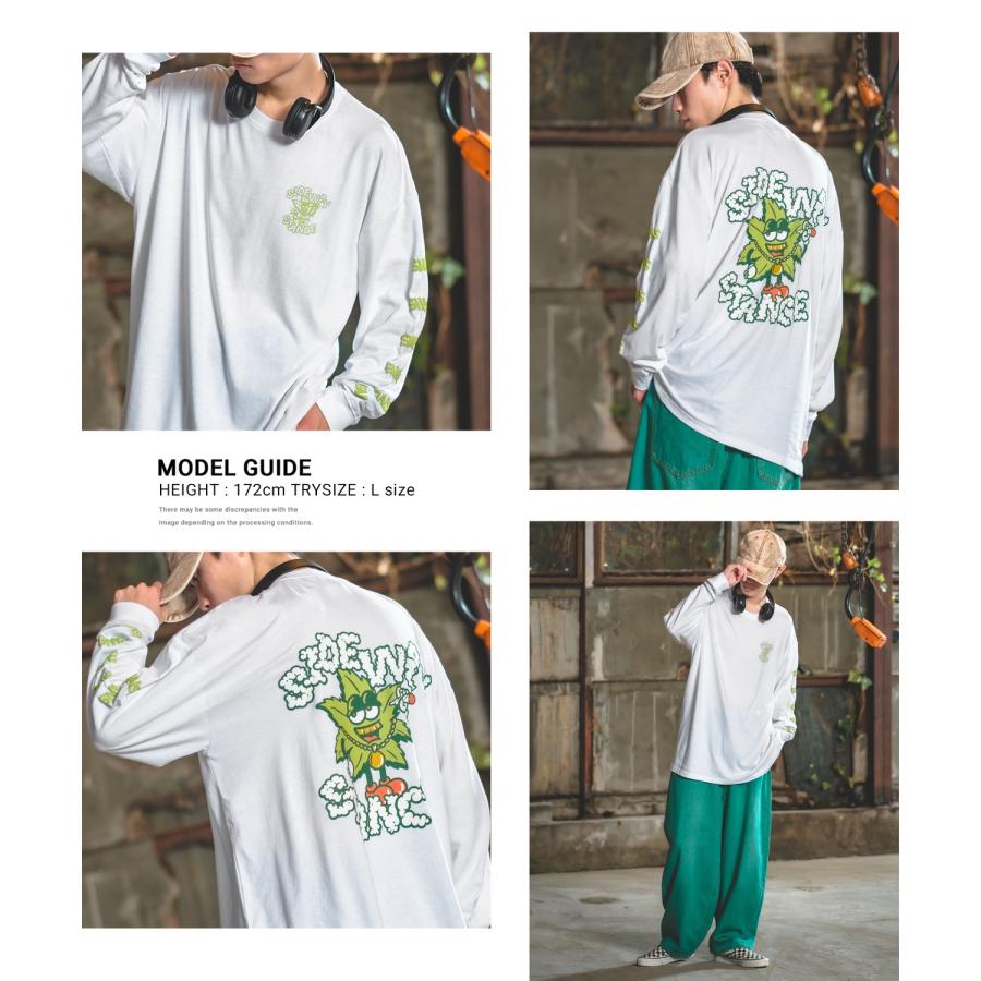 長袖Tシャツ メンズ SIDEWAY STANCE サイドウェイスタンス オリジナルプリント グラフィック ロンT ヘンプリーフマスコット オーバーサイズ スケーター | improves | 19