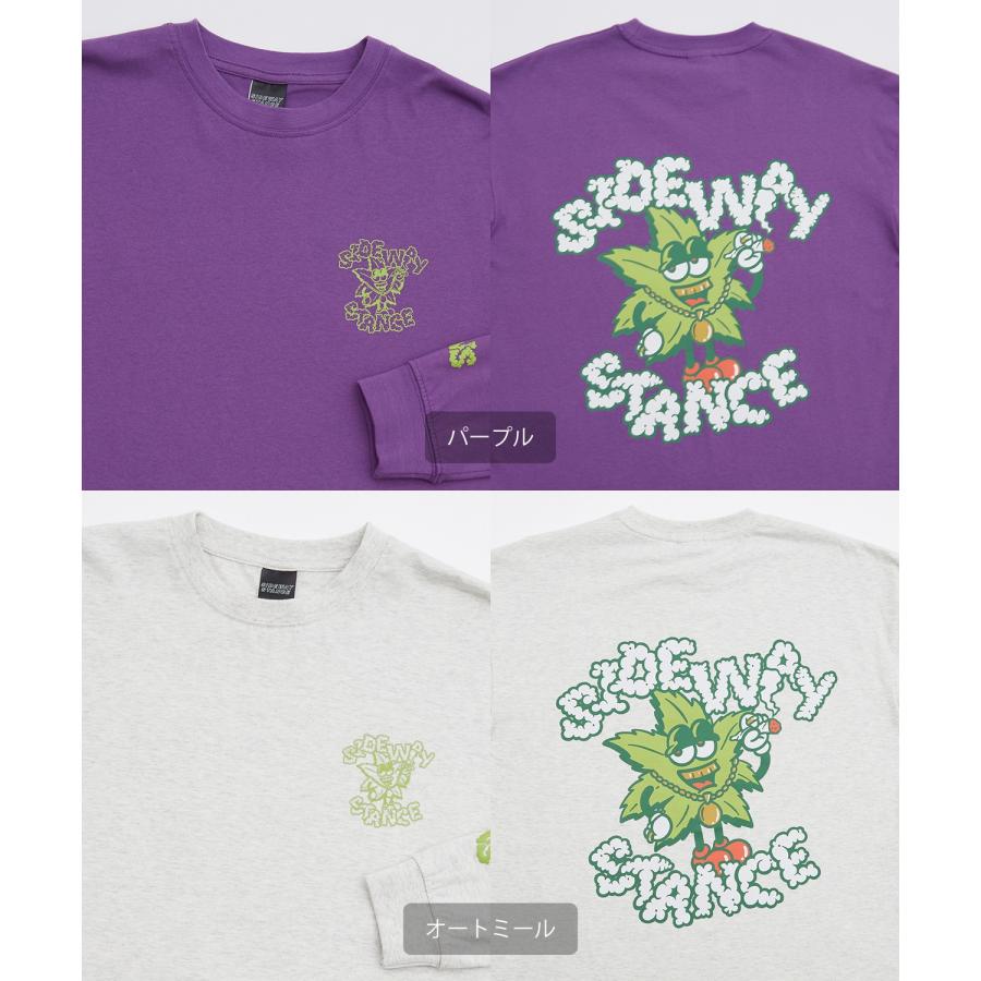 長袖Tシャツ メンズ SIDEWAY STANCE サイドウェイスタンス オリジナルプリント グラフィック ロンT ヘンプリーフマスコット オーバーサイズ スケーター | improves | 20