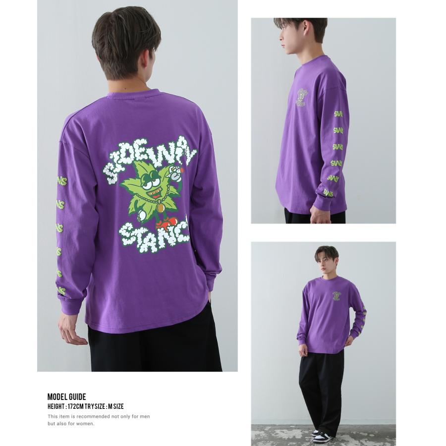 長袖Tシャツ メンズ SIDEWAY STANCE サイドウェイスタンス オリジナルプリント グラフィック ロンT ヘンプリーフマスコット オーバーサイズ スケーター | improves | 08