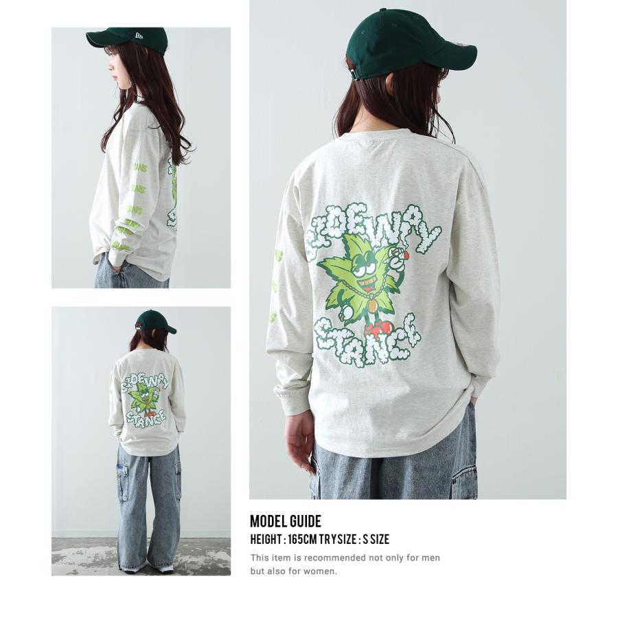 長袖Tシャツ メンズ SIDEWAY STANCE サイドウェイスタンス オリジナルプリント グラフィック ロンT ヘンプリーフマスコット オーバーサイズ スケーター | improves | 11