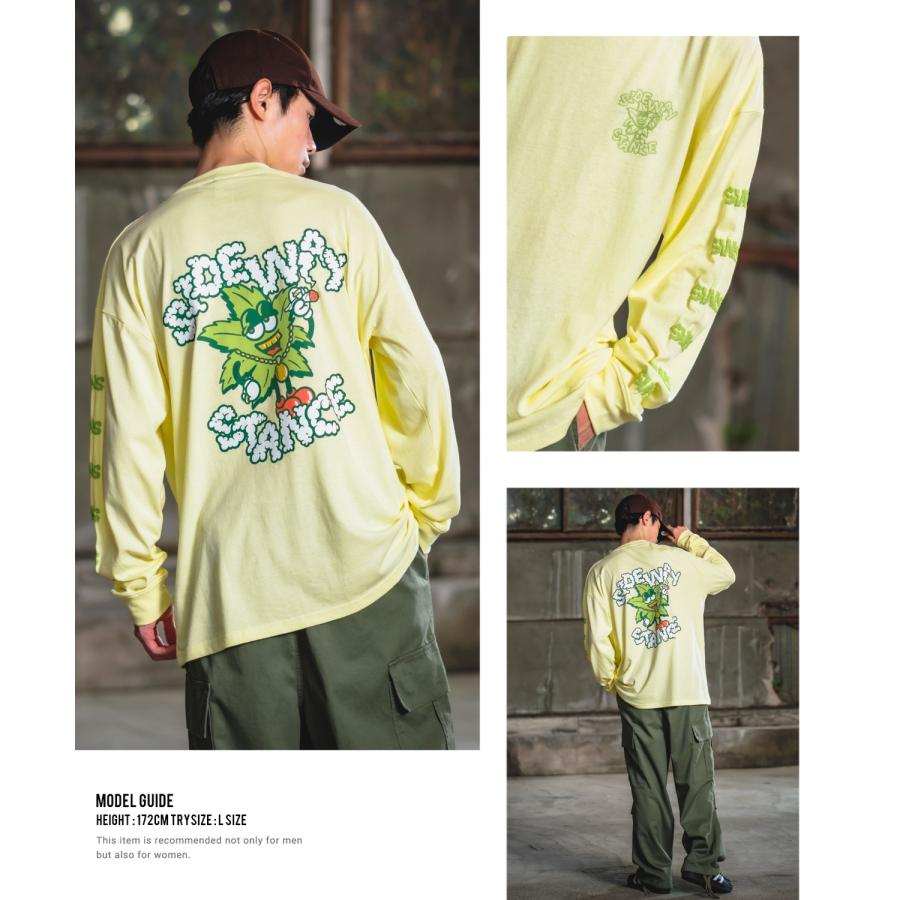 長袖Tシャツ メンズ SIDEWAY STANCE サイドウェイスタンス オリジナルプリント グラフィック ロンT ヘンプリーフマスコット オーバーサイズ スケーター | improves | 13