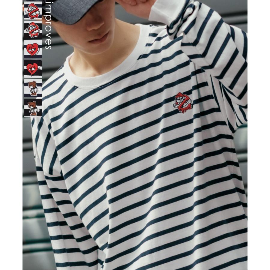 長袖Tシャツ メンズ SIDEWAY STANCE サイドウェイスタンス オリジナル ワンポイント 刺しゅう ロンT カットソー ボーダー 大きめ カジュアル スケーター | improves