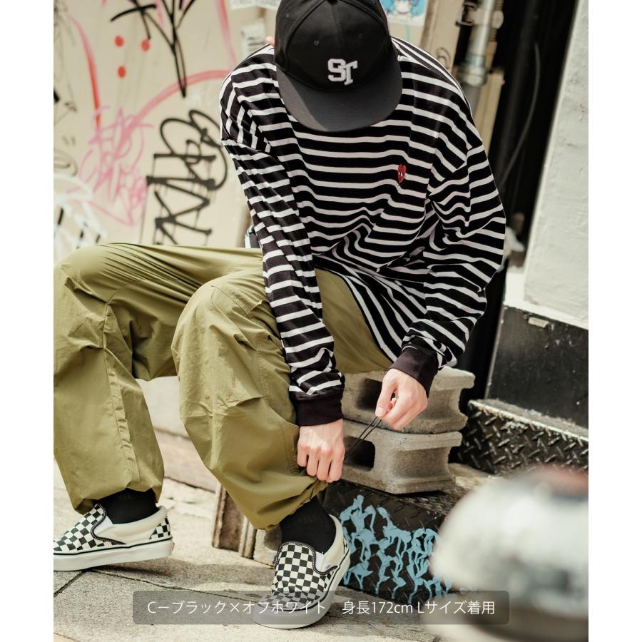 長袖Tシャツ メンズ SIDEWAY STANCE サイドウェイスタンス オリジナル ワンポイント 刺しゅう ロンT カットソー ボーダー 大きめ カジュアル スケーター | improves | 16