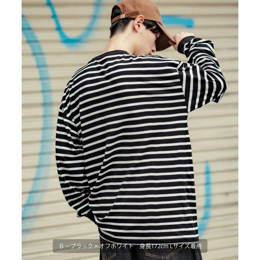 長袖Tシャツ メンズ SIDEWAY STANCE サイドウェイスタンス オリジナル ワンポイント 刺しゅう ロンT カットソー ボーダー 大きめ カジュアル スケーター | improves | 20