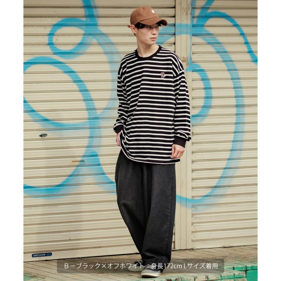 長袖Tシャツ メンズ SIDEWAY STANCE サイドウェイスタンス オリジナル ワンポイント 刺しゅう ロンT カットソー ボーダー 大きめ カジュアル スケーター | improves | 21