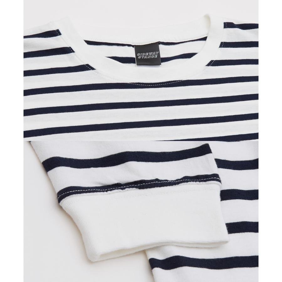 長袖Tシャツ メンズ SIDEWAY STANCE サイドウェイスタンス オリジナル ワンポイント 刺しゅう ロンT カットソー ボーダー 大きめ カジュアル スケーター | improves | 25