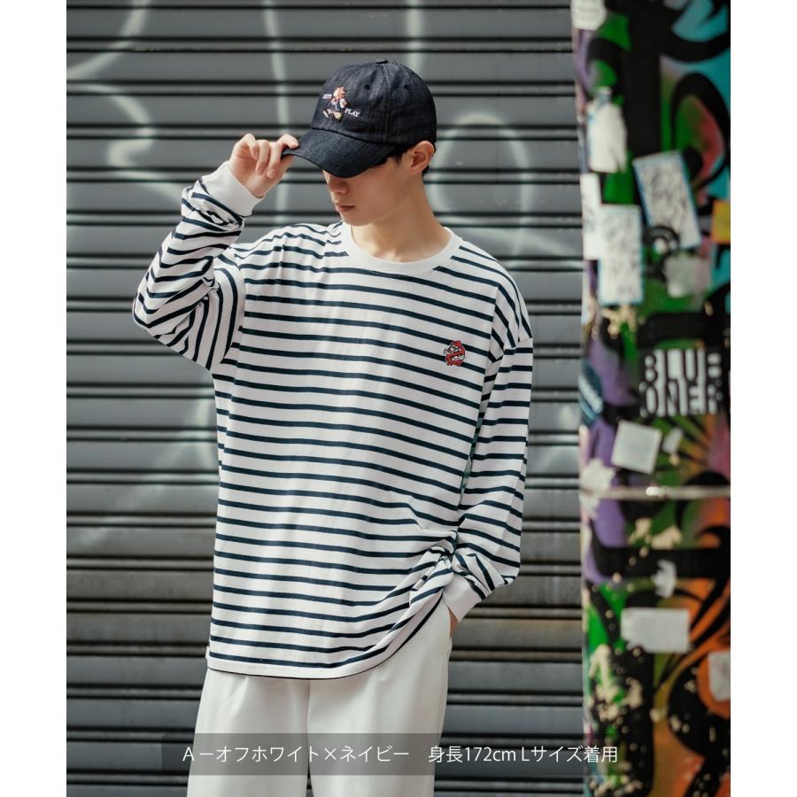 長袖Tシャツ メンズ SIDEWAY STANCE サイドウェイスタンス オリジナル ワンポイント 刺しゅう ロンT カットソー ボーダー 大きめ カジュアル スケーター | improves | 07