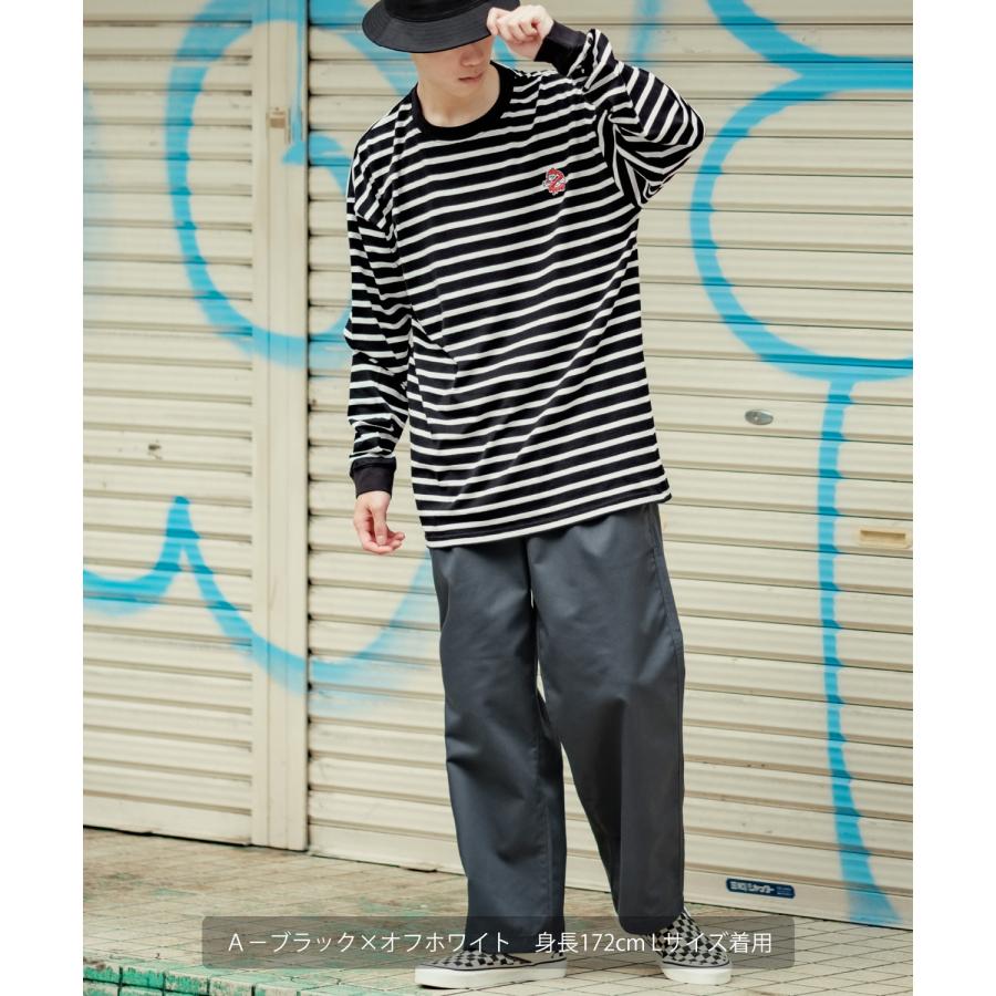 長袖Tシャツ メンズ SIDEWAY STANCE サイドウェイスタンス オリジナル ワンポイント 刺しゅう ロンT カットソー ボーダー 大きめ カジュアル スケーター | improves | 12