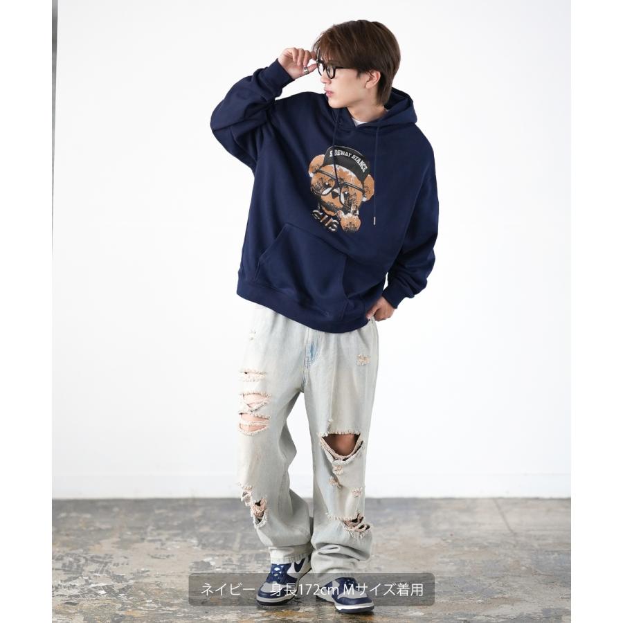 パーカー メンズ SIDEWAY STANCE サイドウェイスタンス オリジナルプリント グラフィック スウェット チーズベア オーバーサイズ アメカジ カジュアル | improves | 20