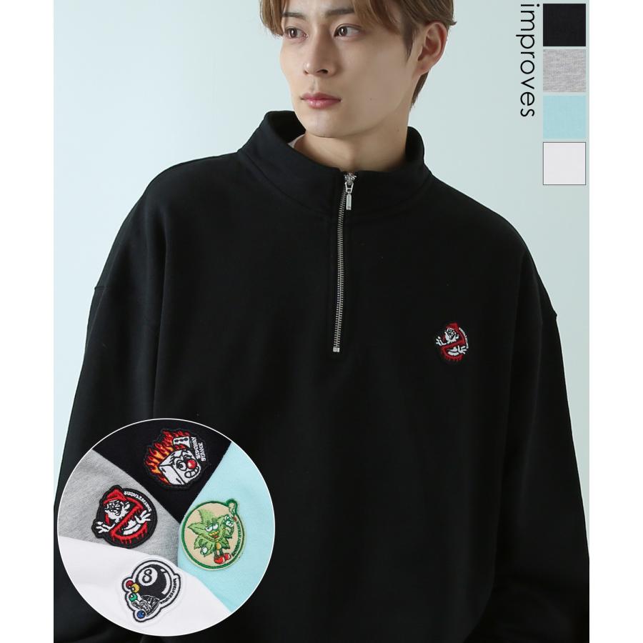 トレーナー メンズ  SIDEWAY STANCE サイドウェイスタンス オリジナル ワッペン刺しゅう ハーフジップ 裏毛スウェット 大きめ アメカジ スケーター ストリート | improves