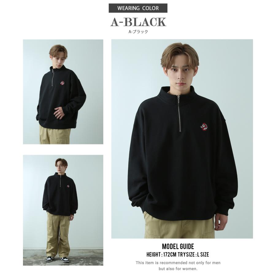 トレーナー メンズ  SIDEWAY STANCE サイドウェイスタンス オリジナル ワッペン刺しゅう ハーフジップ 裏毛スウェット 大きめ アメカジ スケーター ストリート | improves | 18