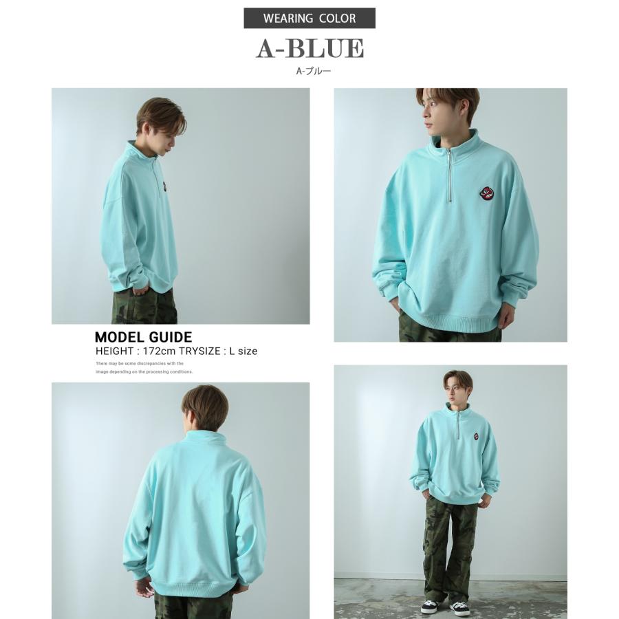 トレーナー メンズ  SIDEWAY STANCE サイドウェイスタンス オリジナル ワッペン刺しゅう ハーフジップ 裏毛スウェット 大きめ アメカジ スケーター ストリート | improves | 20