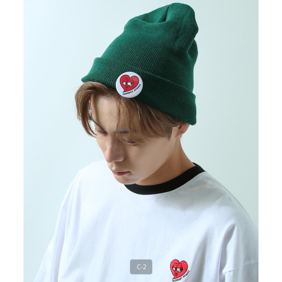 缶バッジ付き ニット帽 メンズ SIDEWAY STANCE サイドウェイスタンス ニットキャップ ニット帽子 ビーニー 無地 アメカジ カジュアル スケーター ストリート | improves | 24