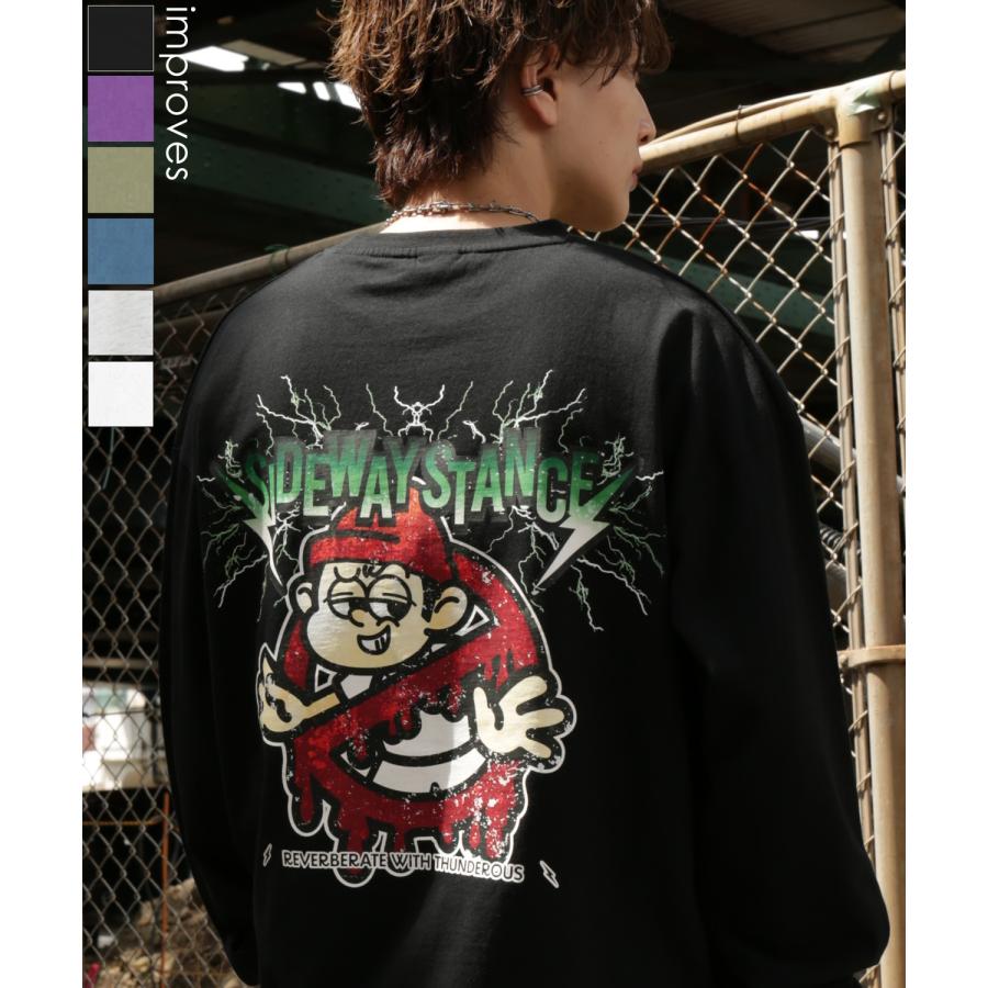 長袖Tシャツ メンズ SIDEWAY STANCE サイドウェイスタンス オリジナルプリント サンダーノーウェイ グラフィック ロンT 大きめ アメカジ スケーター ストリート | improves