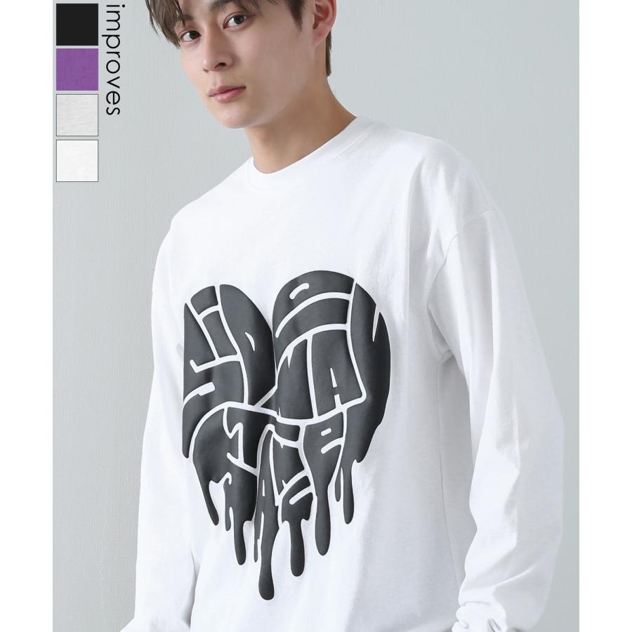 長袖Tシャツ メンズ SIDEWAY STANCE サイドウェイスタンス オリジナルプリント 発泡ハート グラフィック ロンT 大きめ アメカジ スケーター ストリート | improves