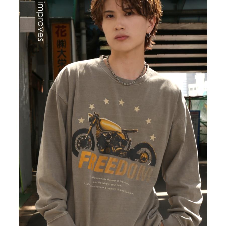 長袖Tシャツ メンズ SIDEWAY STANCE オリジナルプリント モーターサイクル ピグメント ロンT Tシャツ カットソー 大きめ アメカジ スケーター ストリート 古着 | improves