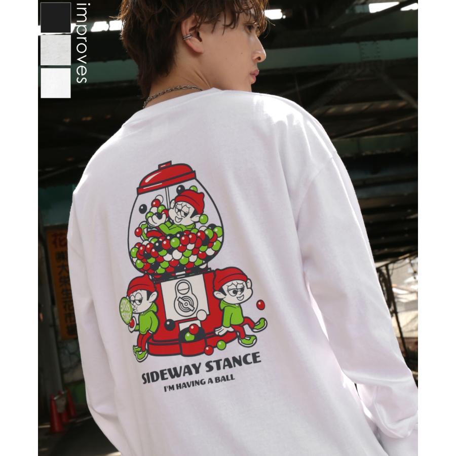 長袖Tシャツ メンズ SIDEWAY STANCE サイドウェイスタンス オリジナルプリント ガムボール グラフィック ロンT 大きめ アメカジ スケーター ストリート | improves